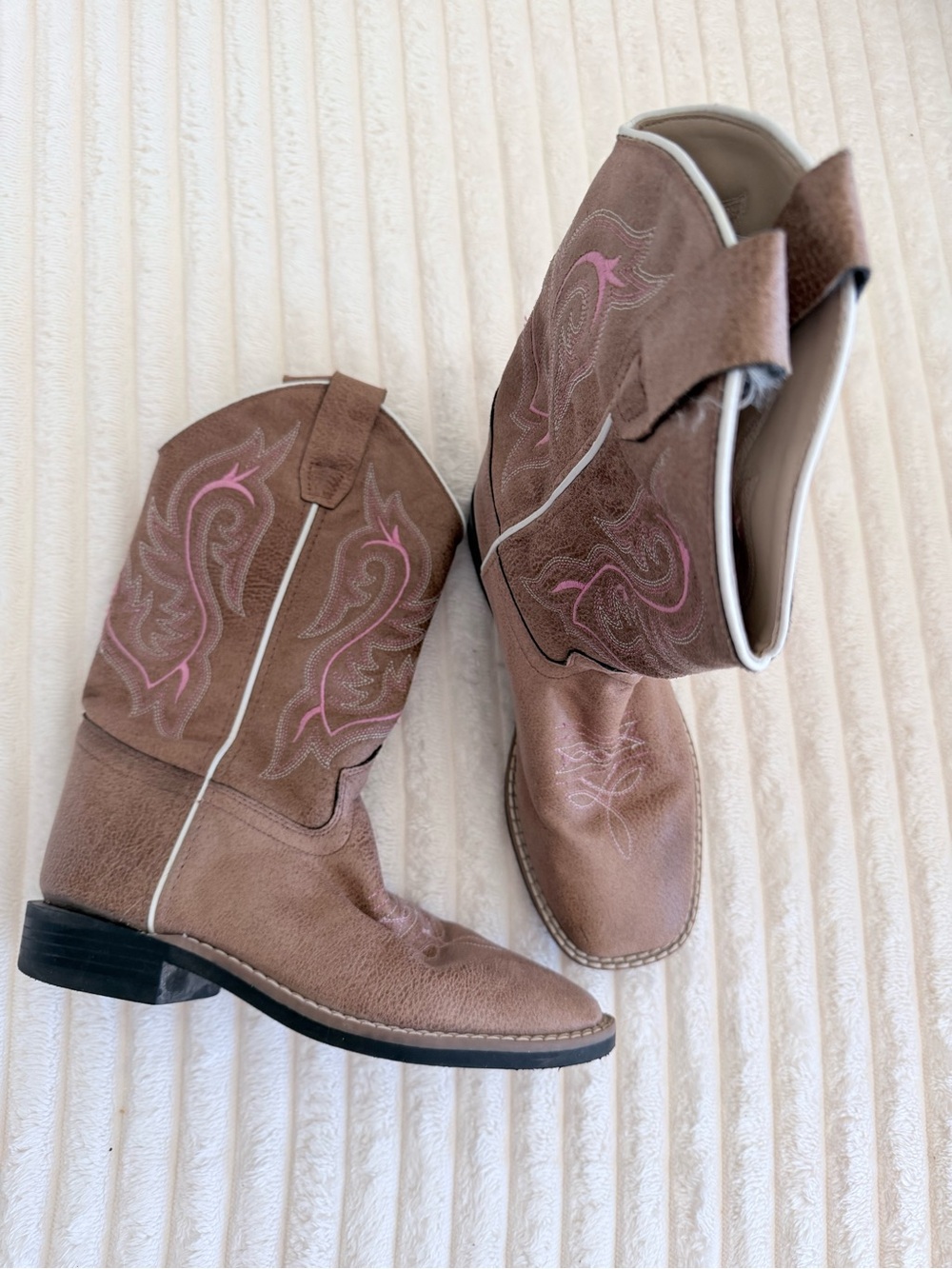 Brown Suede Women’s Western Ankle Booties with Pink Stitching